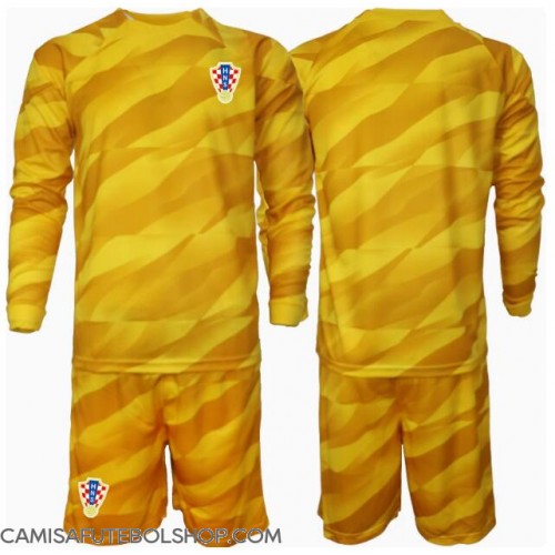 Camisa de time de futebol Croácia Goleiro Replicas 1º Equipamento Infantil Europeu 2024 Manga Comprida (+ Calças curtas)